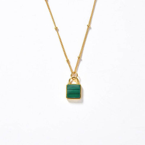 ALICE Malachite Square Pendant Necklace - Zafari Studio Jewelry